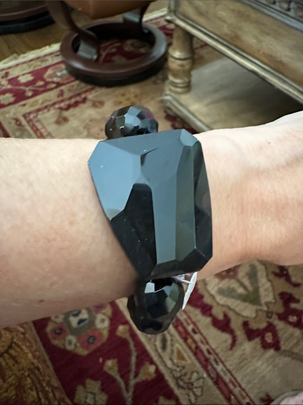 Elegant Black Faceted Statement Bracelet - Unbranded
